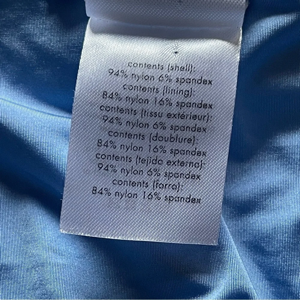 NWOT, We Wore What heathered blue hi cut belted adjustable waist swim bottoms, M